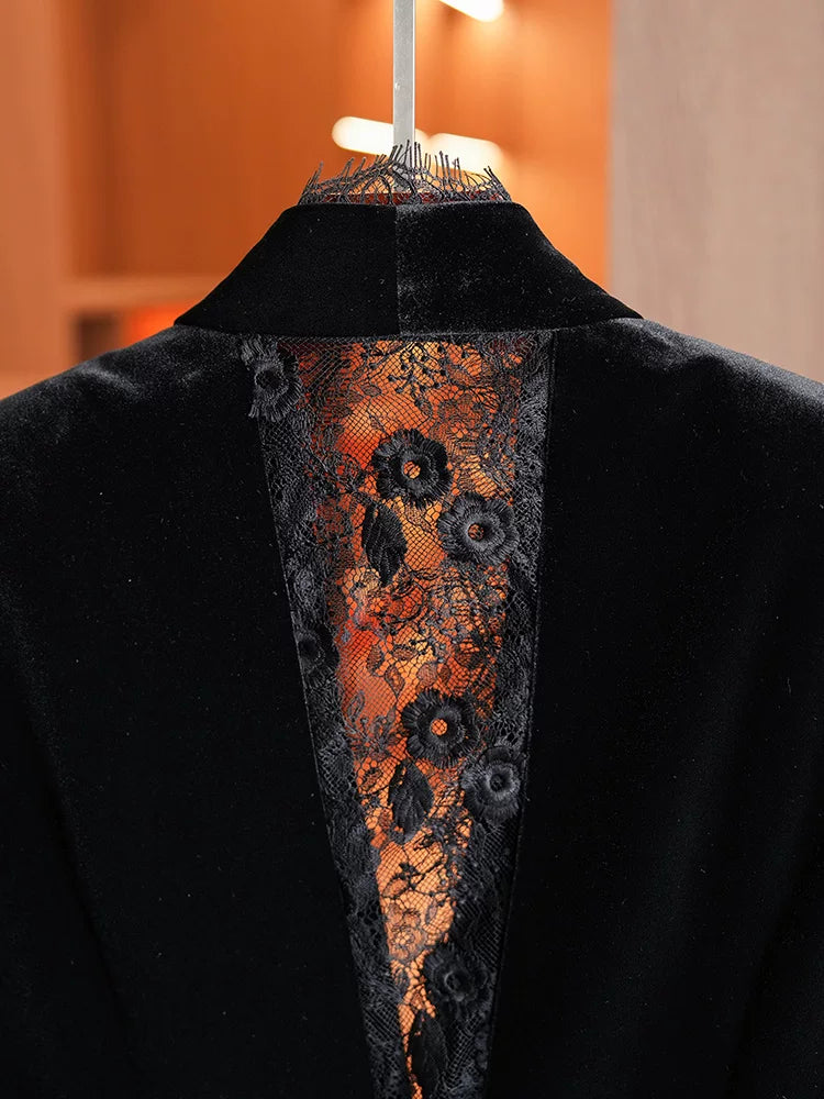 Golden Velvet Suit Suit Jacket Women 69B836