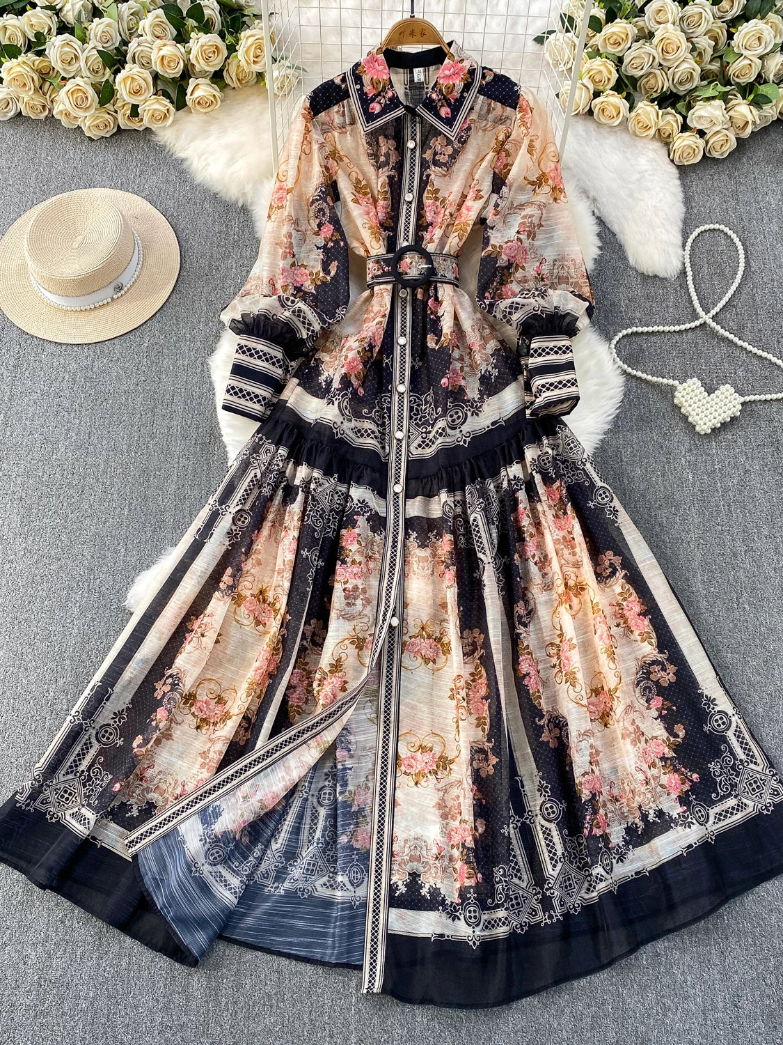 Women's Printed Lantern Sleeve Dress SA753