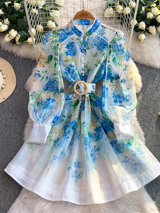 Stand Collar Lantern Long Sleeve Dress SA732/SA733/SA734