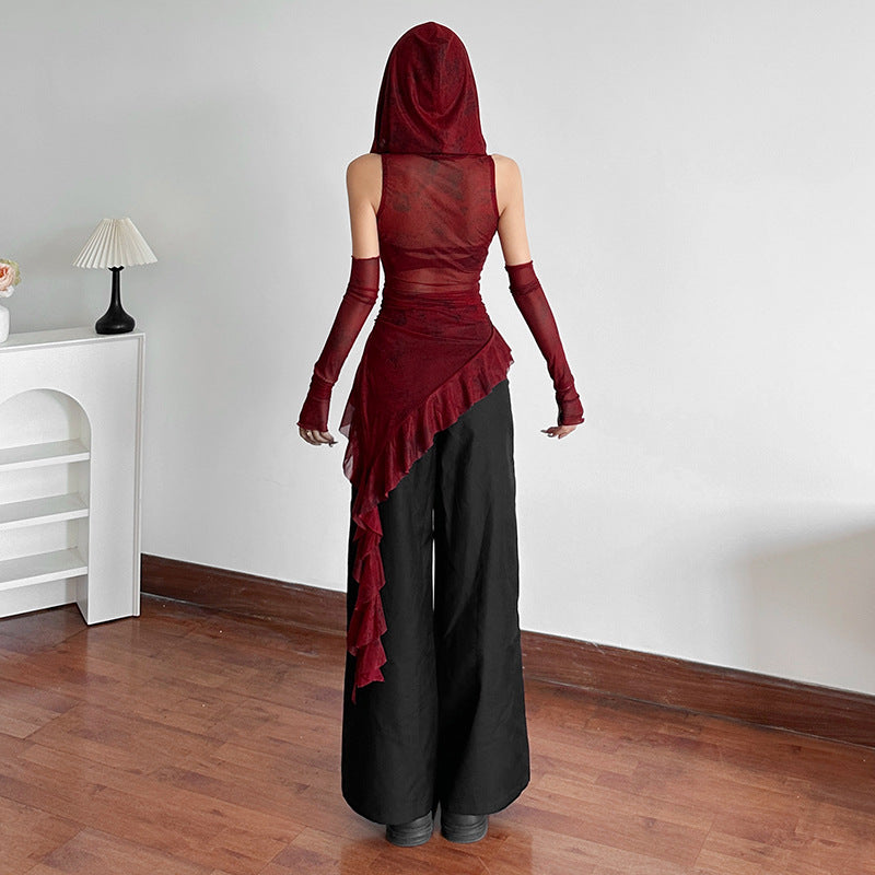 Hooded Sleeveless Gauze Top Women SA382