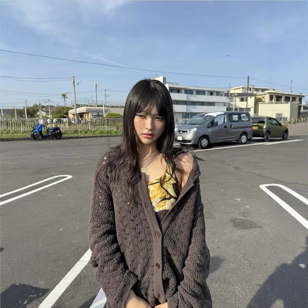 Hollow Loose Long-sleeved Sweater Knitted Sweater 73C098