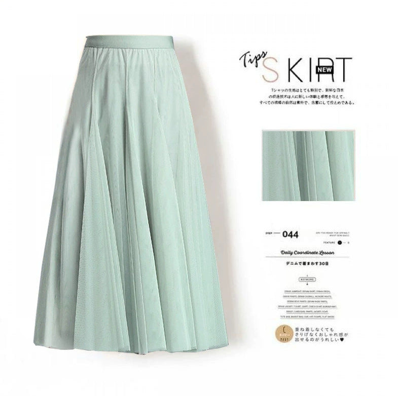 Carefully Selected Pleated Skirt with Mesh Overlay 69B976