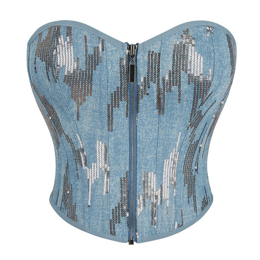 Blue Zipper Silver Sequins Women's Shapewear 69A703