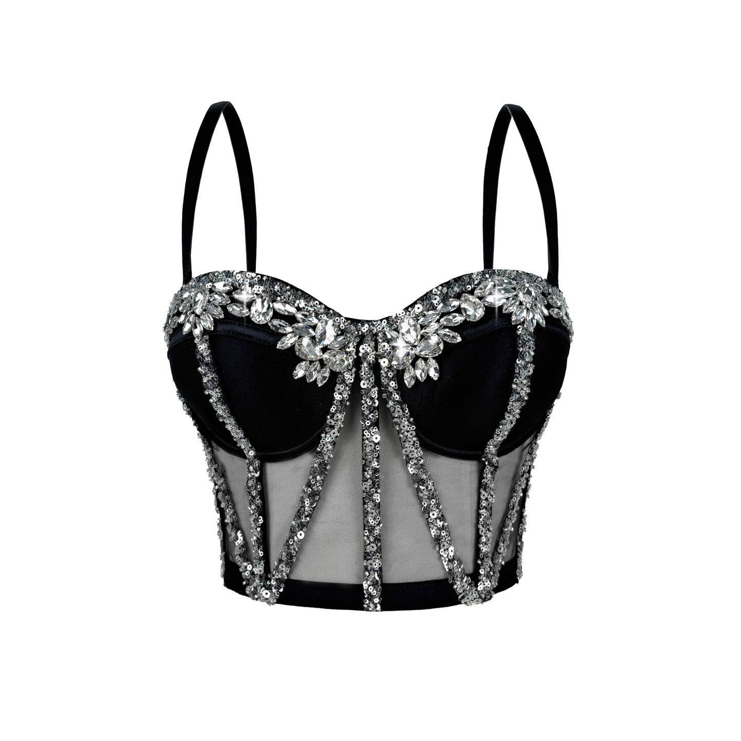 Rhinestone Mesh Fishbone Bra  69B890