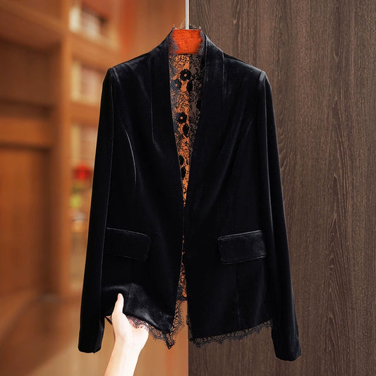 Golden Velvet Suit Suit Jacket Women 69B836