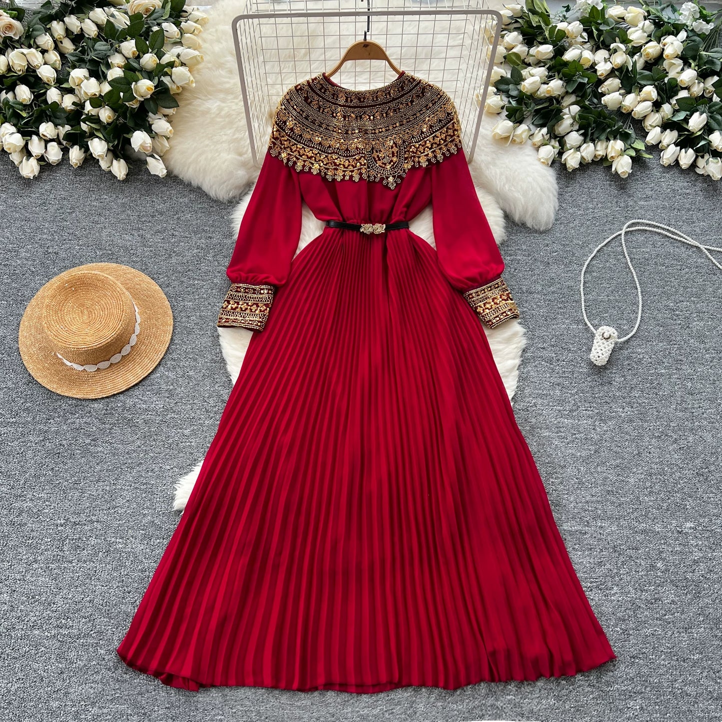 Sequined Patchwork Long-sleeved Dress  64D117