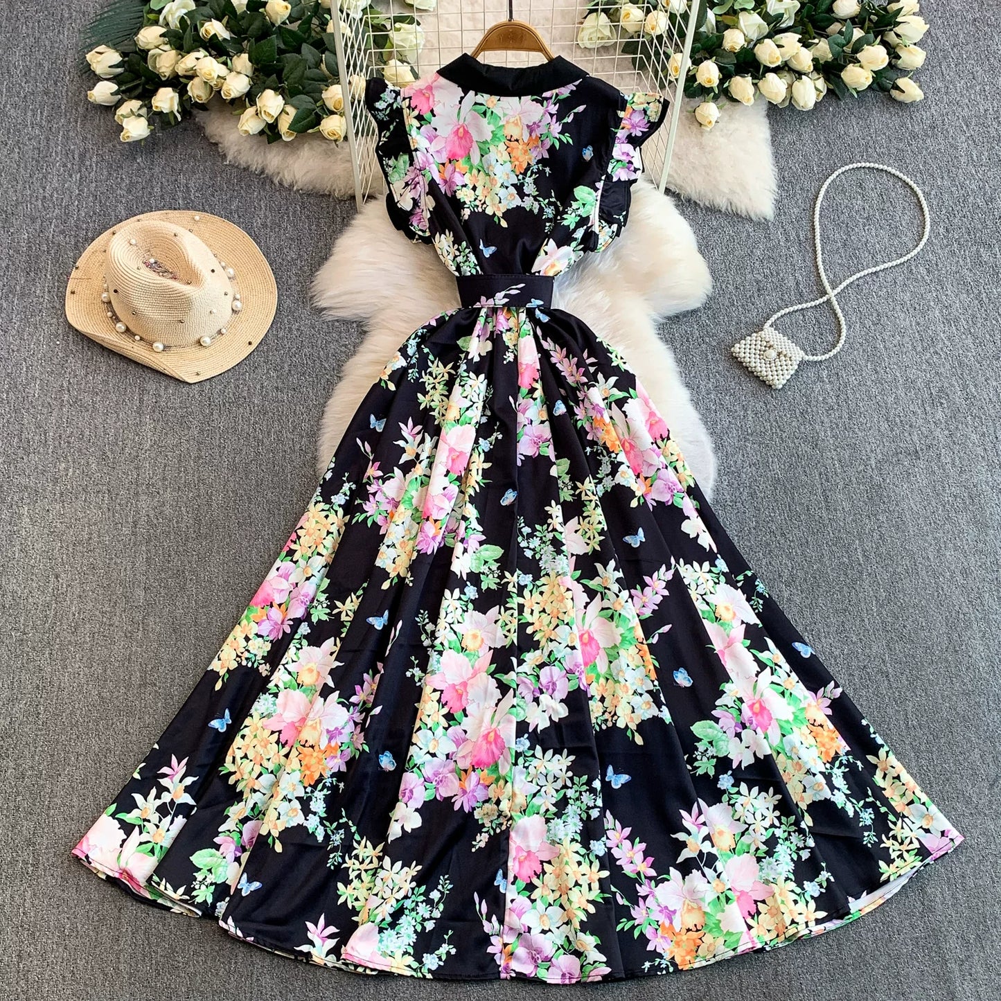 Printed Flying Sleeve Dress Women SA697