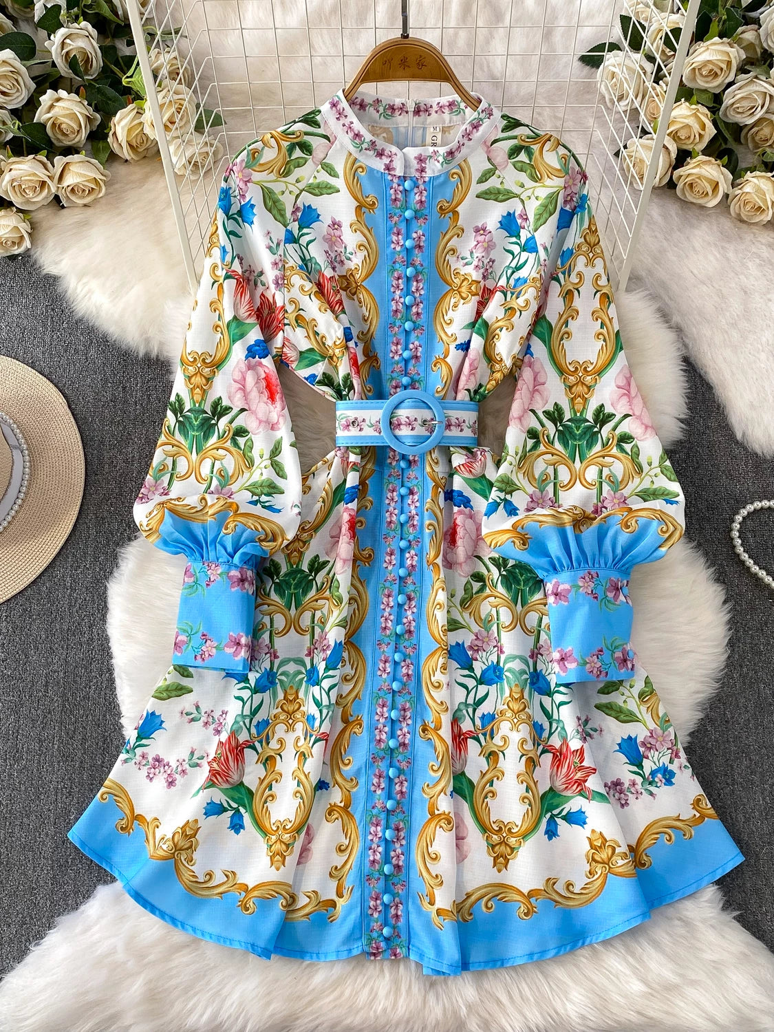 Round Neck Lantern Sleeve Midi Dress SA768/SA769