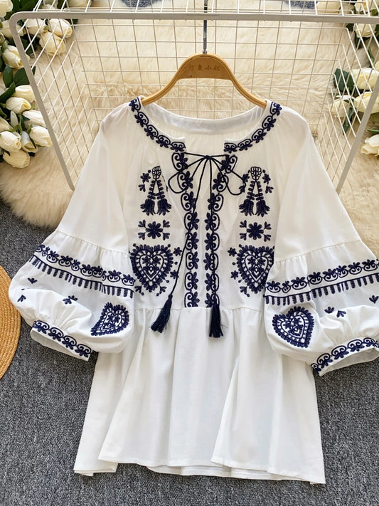 Lace-up Lantern Sleeve Shirt SA803