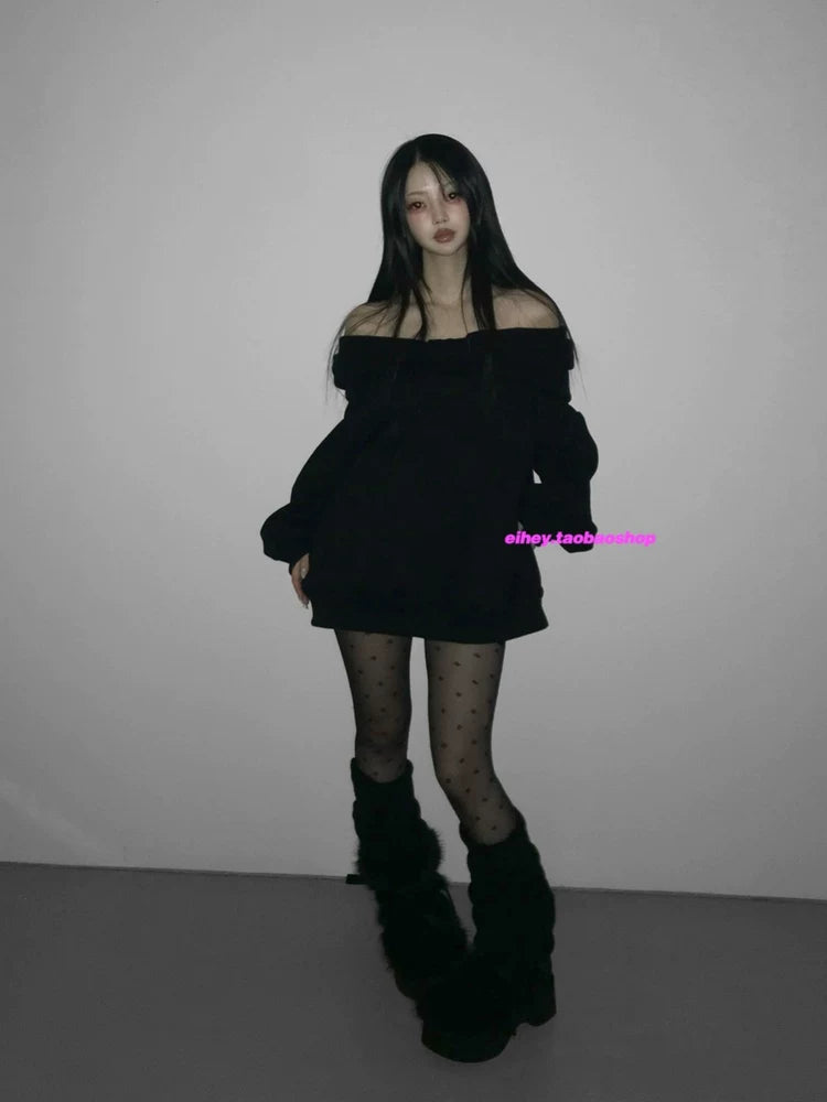 Off-the-shoulder, Loose-fit, Hooded Sweatshirt SA726