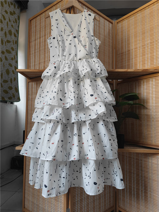 Sleeveless sweet print A-shaped skirt SA319