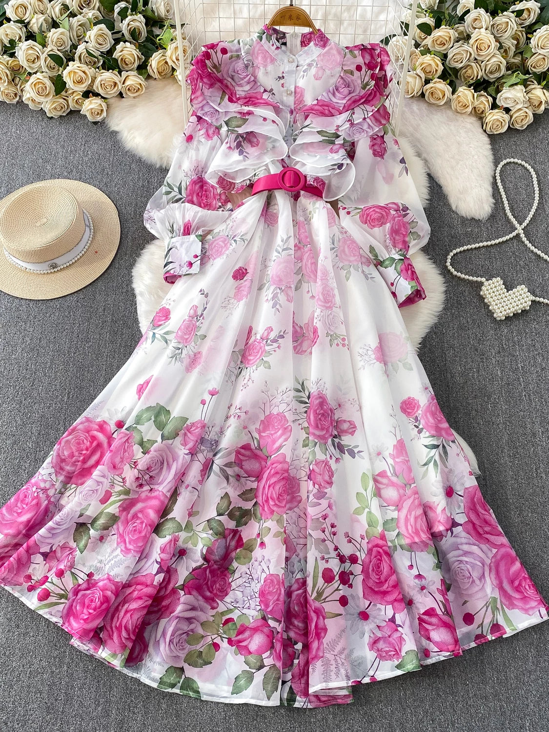 Ruffled Round Neck Long Skirt SA770