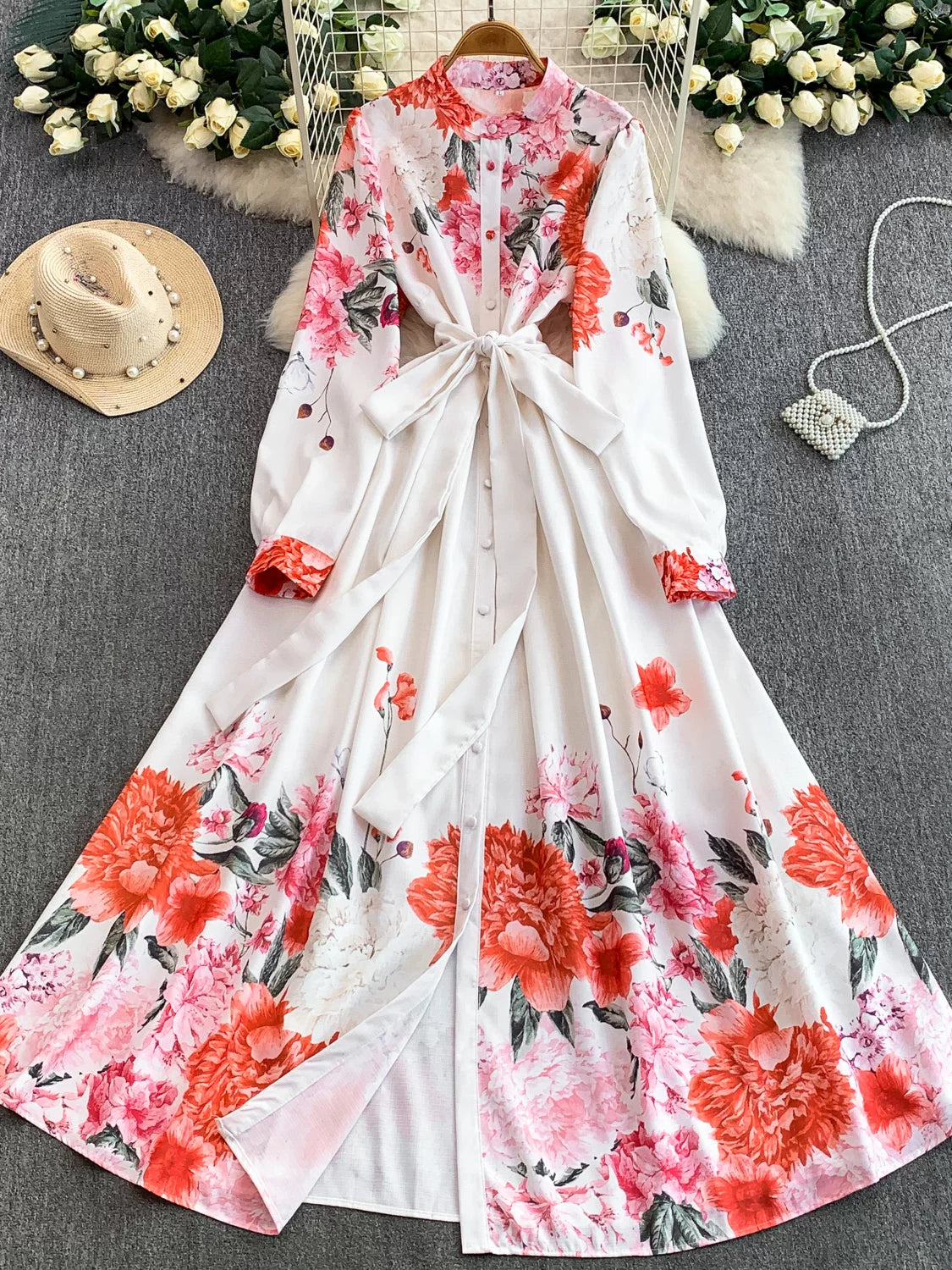 Women's Printed Lantern Sleeve Dress SP088