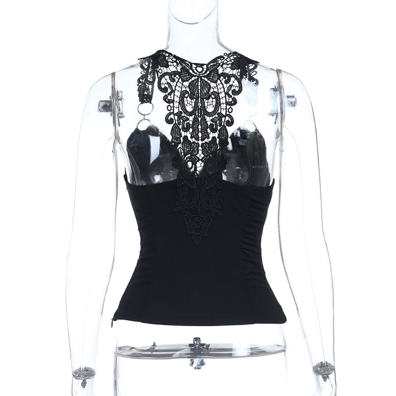 Lace Patchwork Backless Top 64D070