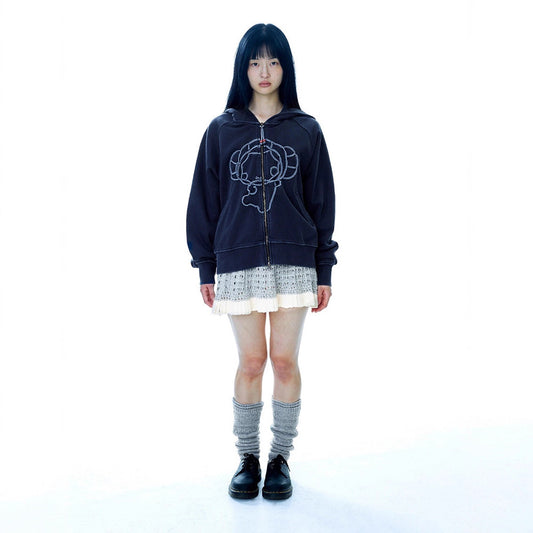 Vintage Doll Stitched Zip Hooded Sweater 73C105