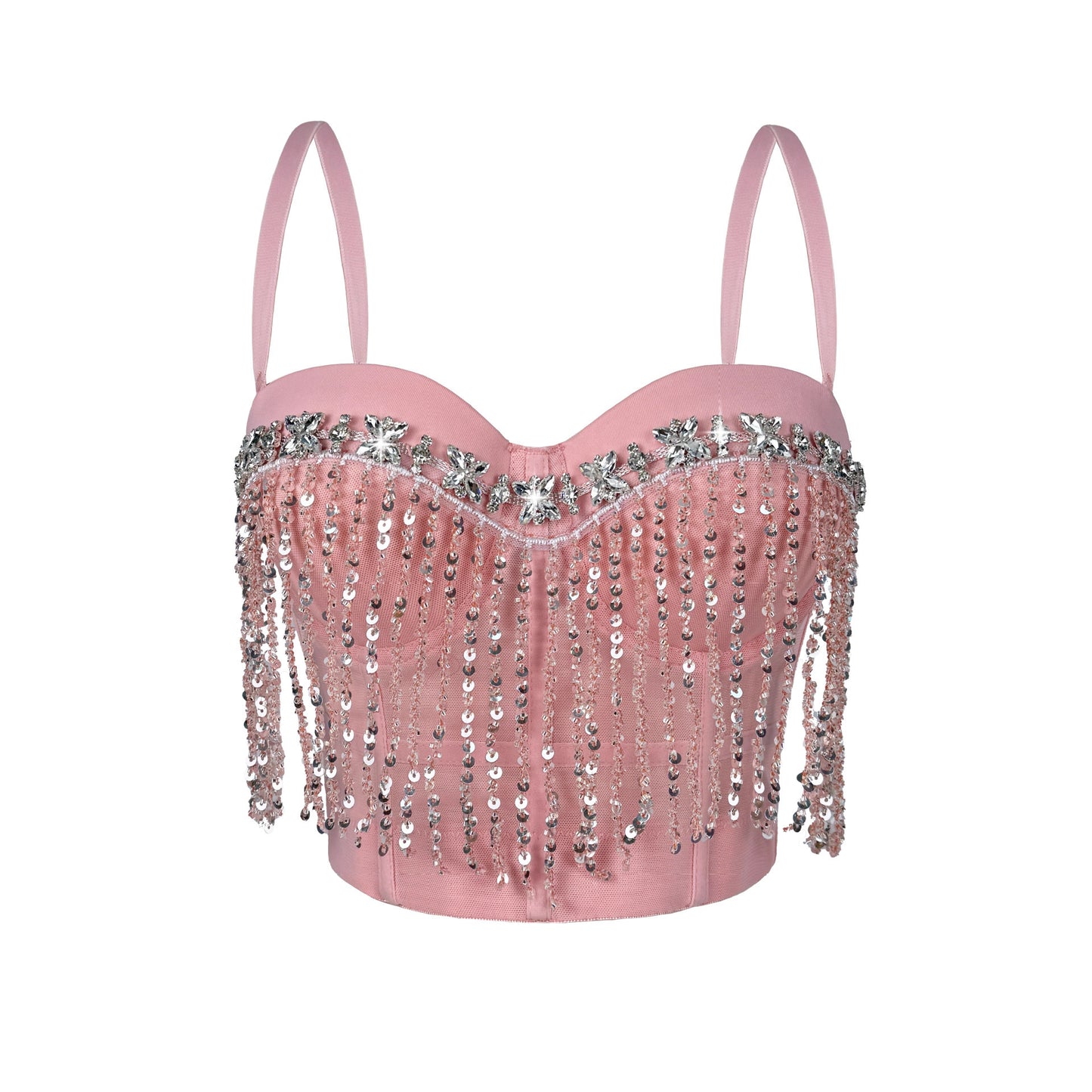 Rhinestone Flower Shiny Fishbone Bra 69B889