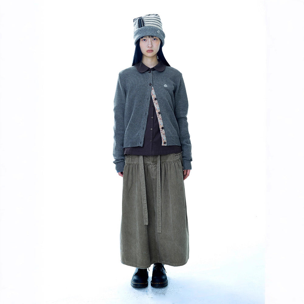 Flower Solid Color Loose Knitted Cardigan Women 73C094