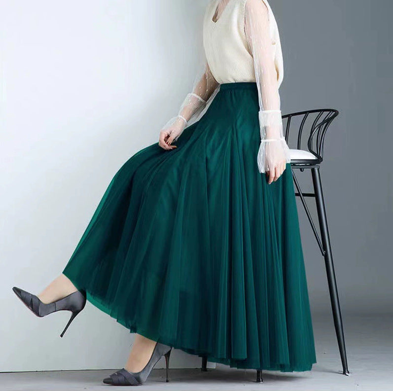 Carefully Selected Pleated Skirt with Mesh Overlay 69B976