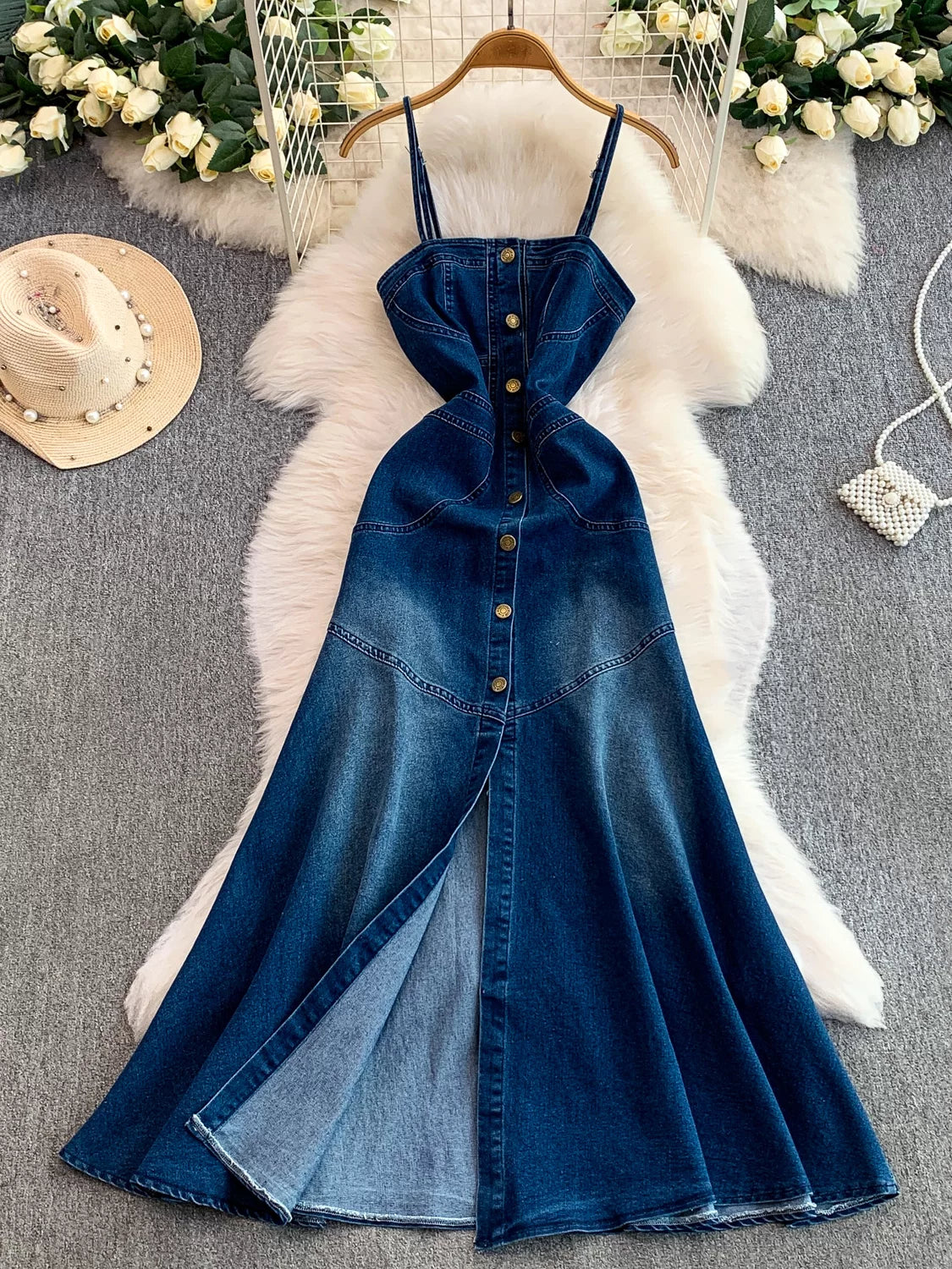 Women's Denim Suspender Dress SA752