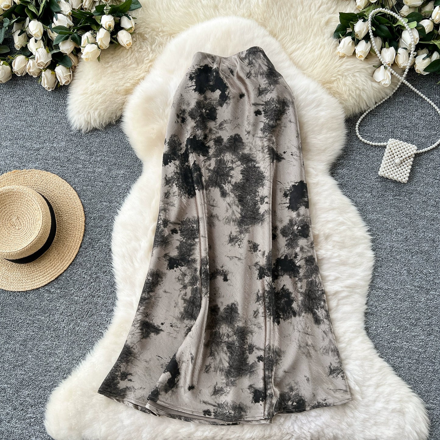 Ink Printing High Waist and Thin Fishtail Skirt 69A694
