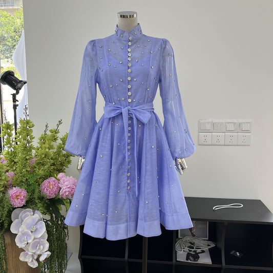 Bubble Long-sleeved Breasted Waist Dress SA368