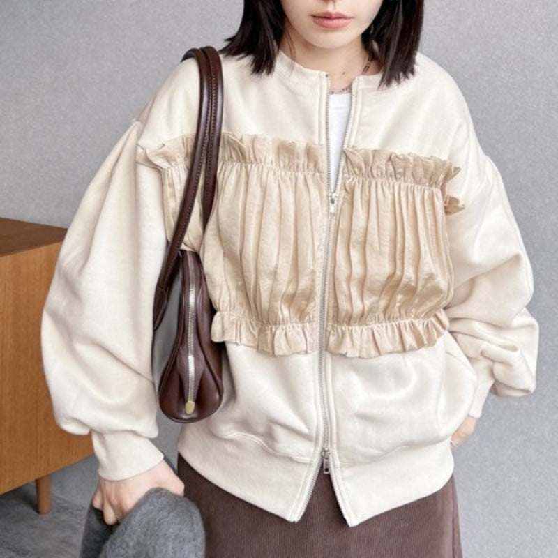 Loose Splicing Crew Neck Fleece Thickened Sweater SA613