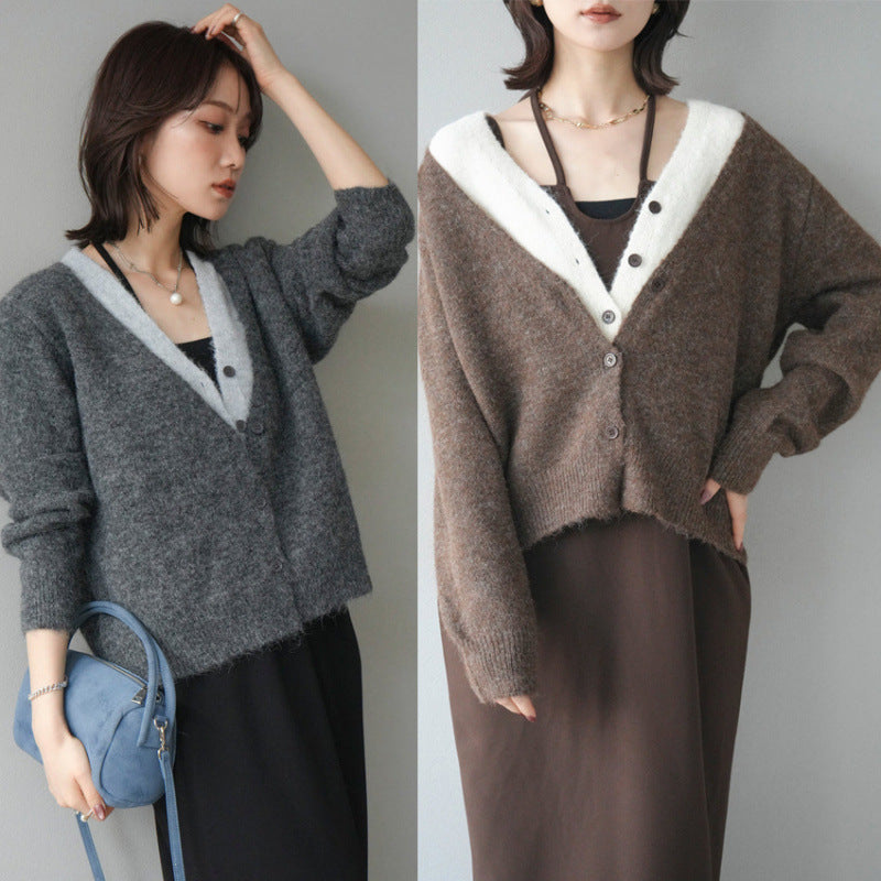 Loose V-neck Knitted Cardigan + Skirt SA607