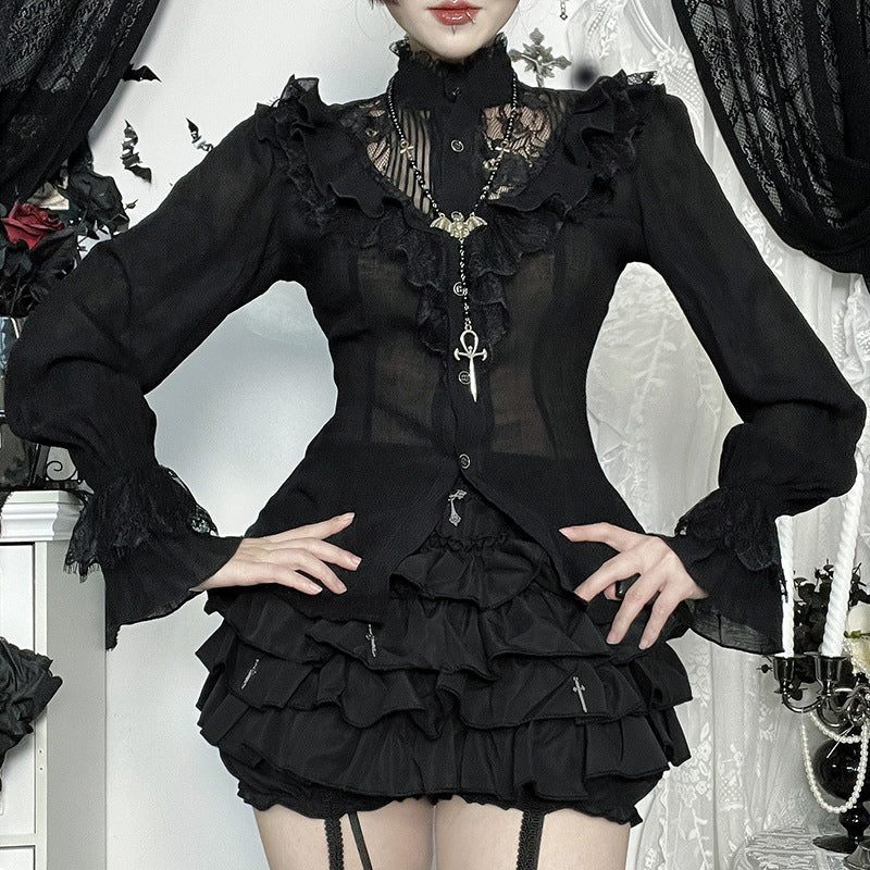 Lace Cutout Long-sleeved Top SA710