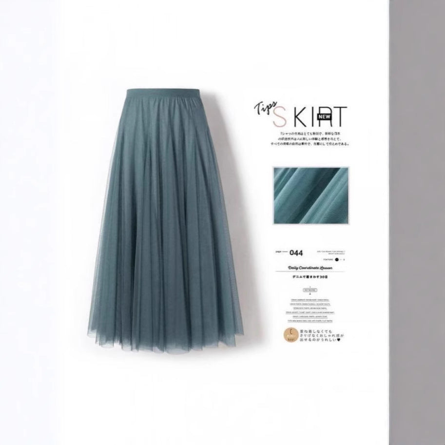 Carefully Selected Pleated Skirt with Mesh Overlay 69B976