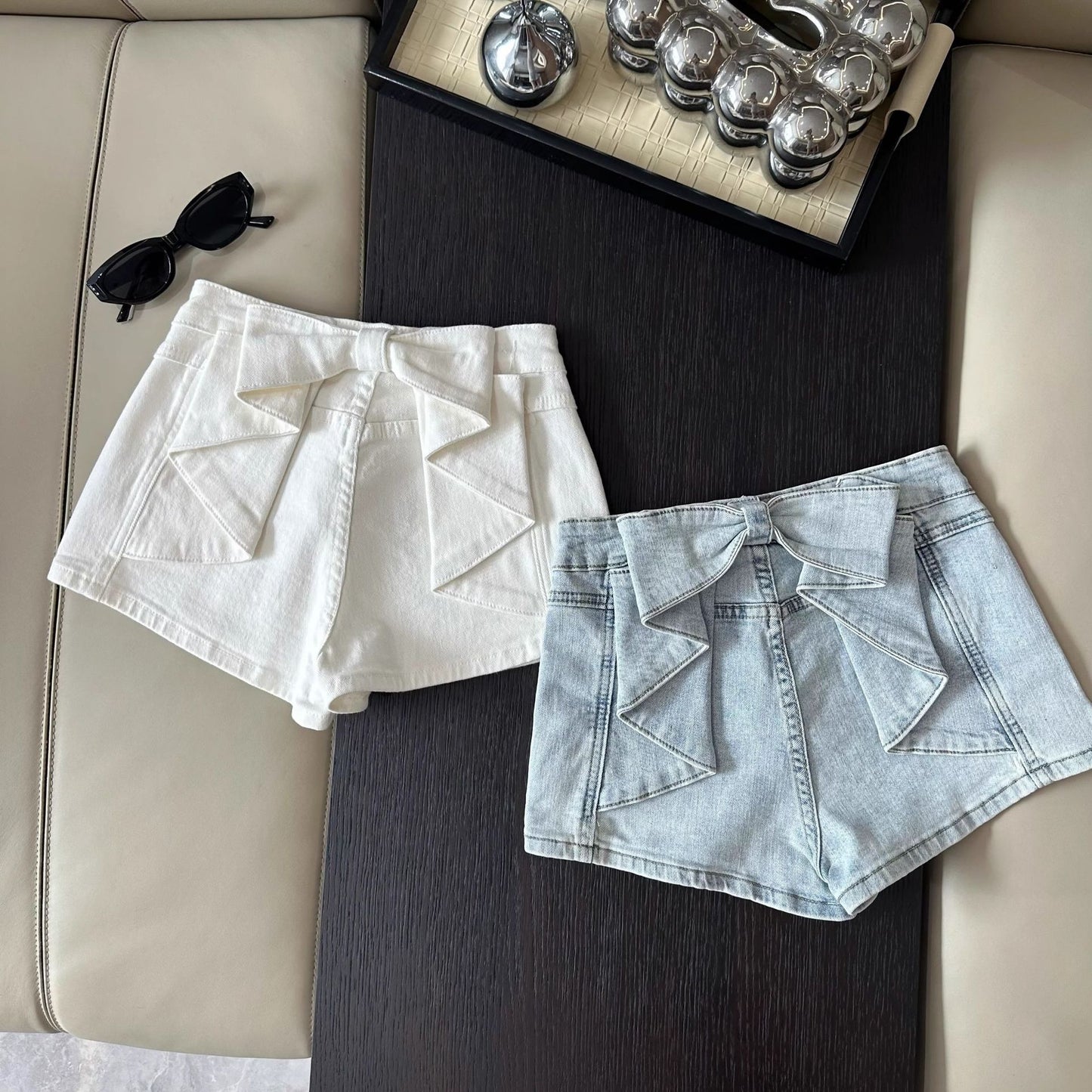 Women's Bow Tie Denim Shorts  US 64D095