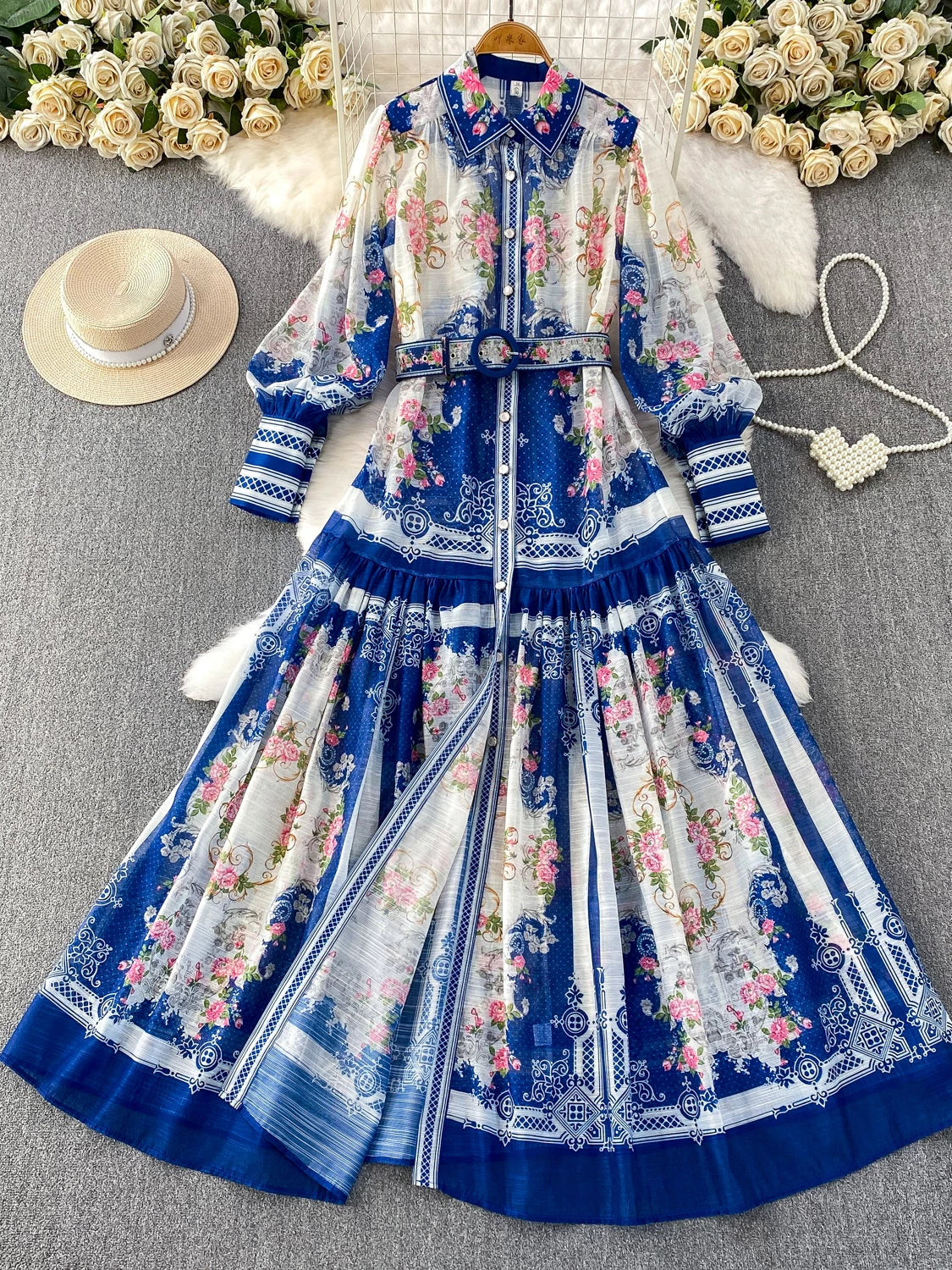 Women's Printed Lantern Sleeve Dress SA753