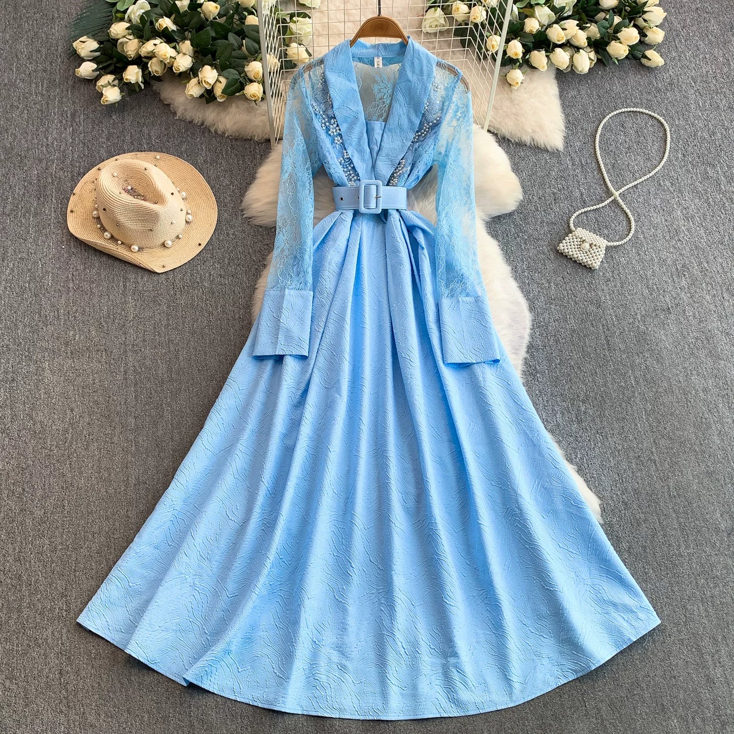 Lace Patchwork V-neck Dress  SA699/SA700/SA701