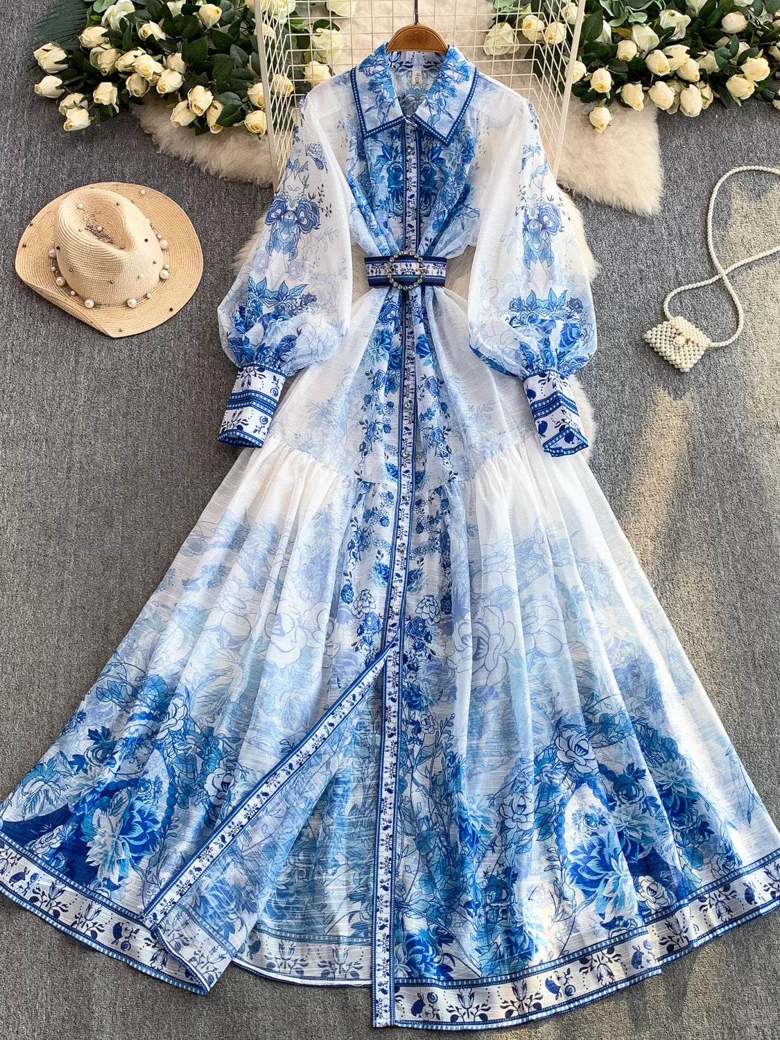 Women's Collared Lantern Sleeve Dress SA759