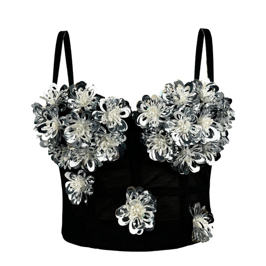 Black and White Sequined Fishbone Sling 69B882