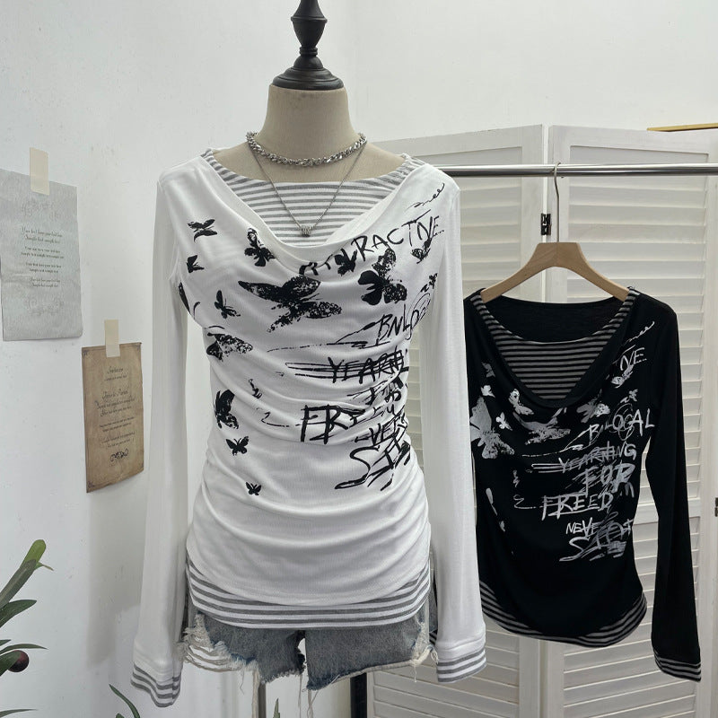 Fake Two-piece Striped Long-sleeved T-shirt SA654/SA655