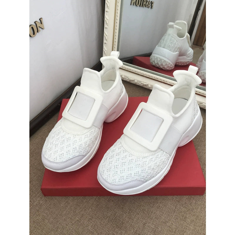 Rhinestone buckle mesh casual sneakers