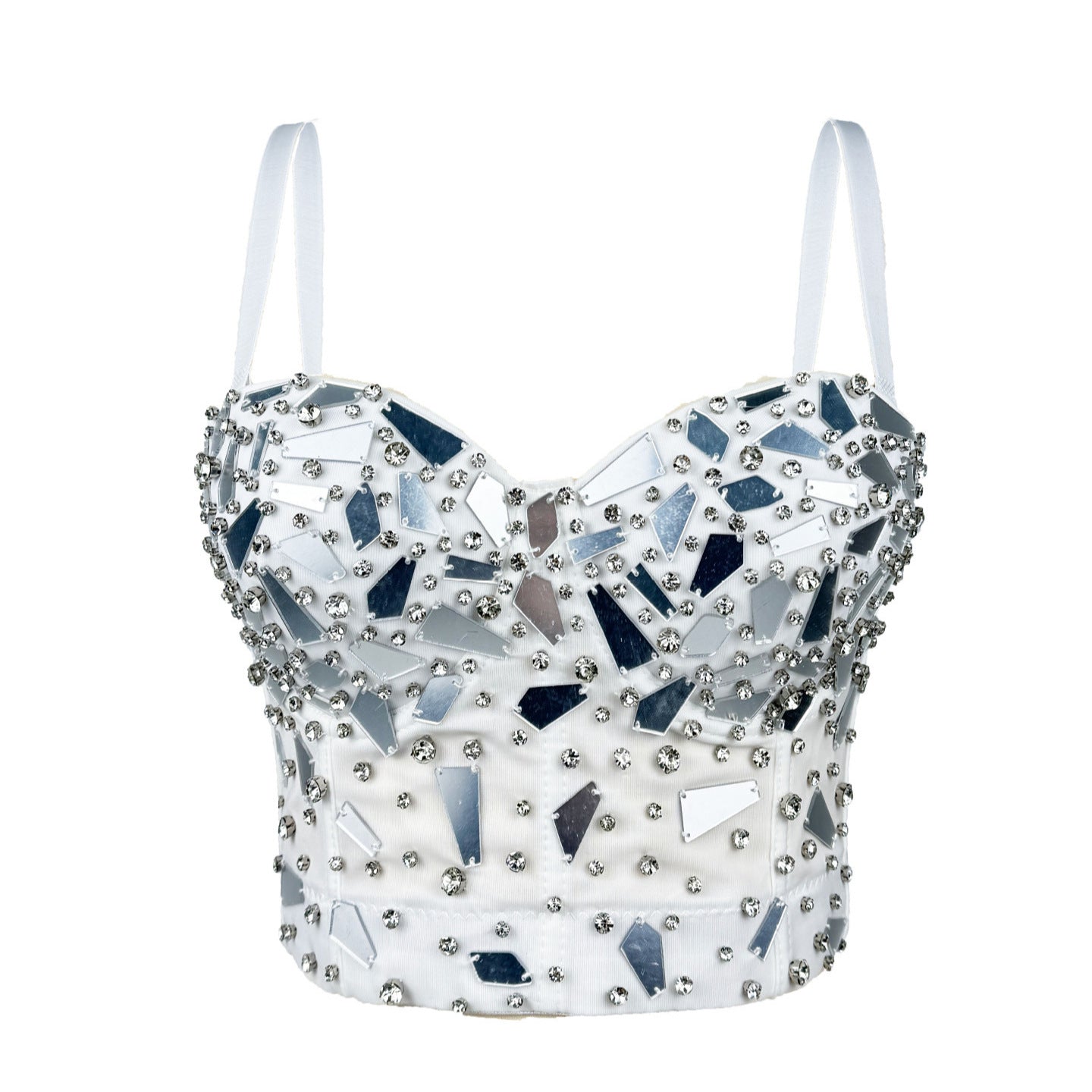 Black Glass Sequined Sling Vest and Fishbone Bra 69B881