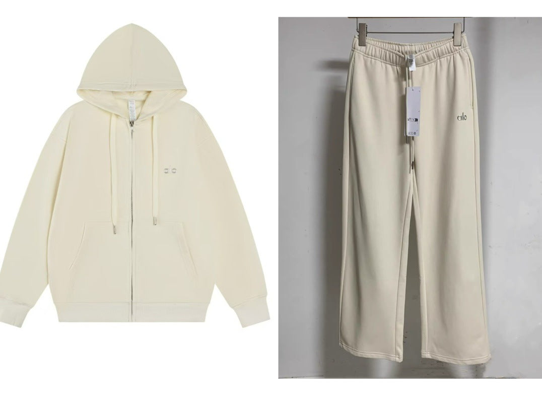 Hooded Sweater Loose Casual Zipper Set SA505