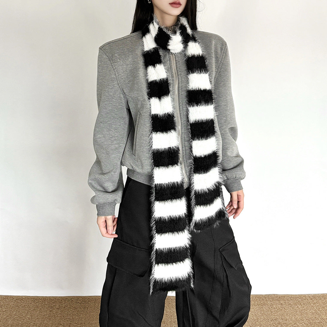 Long Striped Plush Scarf SA476