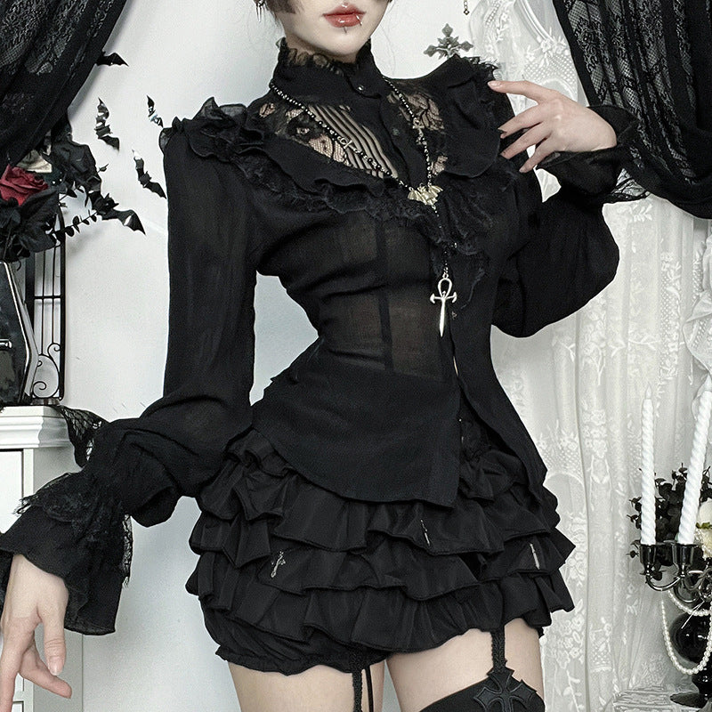 Lace Cutout Long-sleeved Top SA710