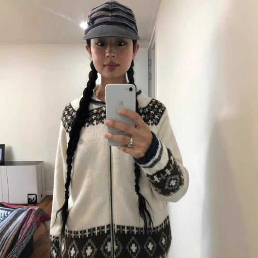 Japanese Thick Needle Thickened Jacquard Sweater Women 73C100