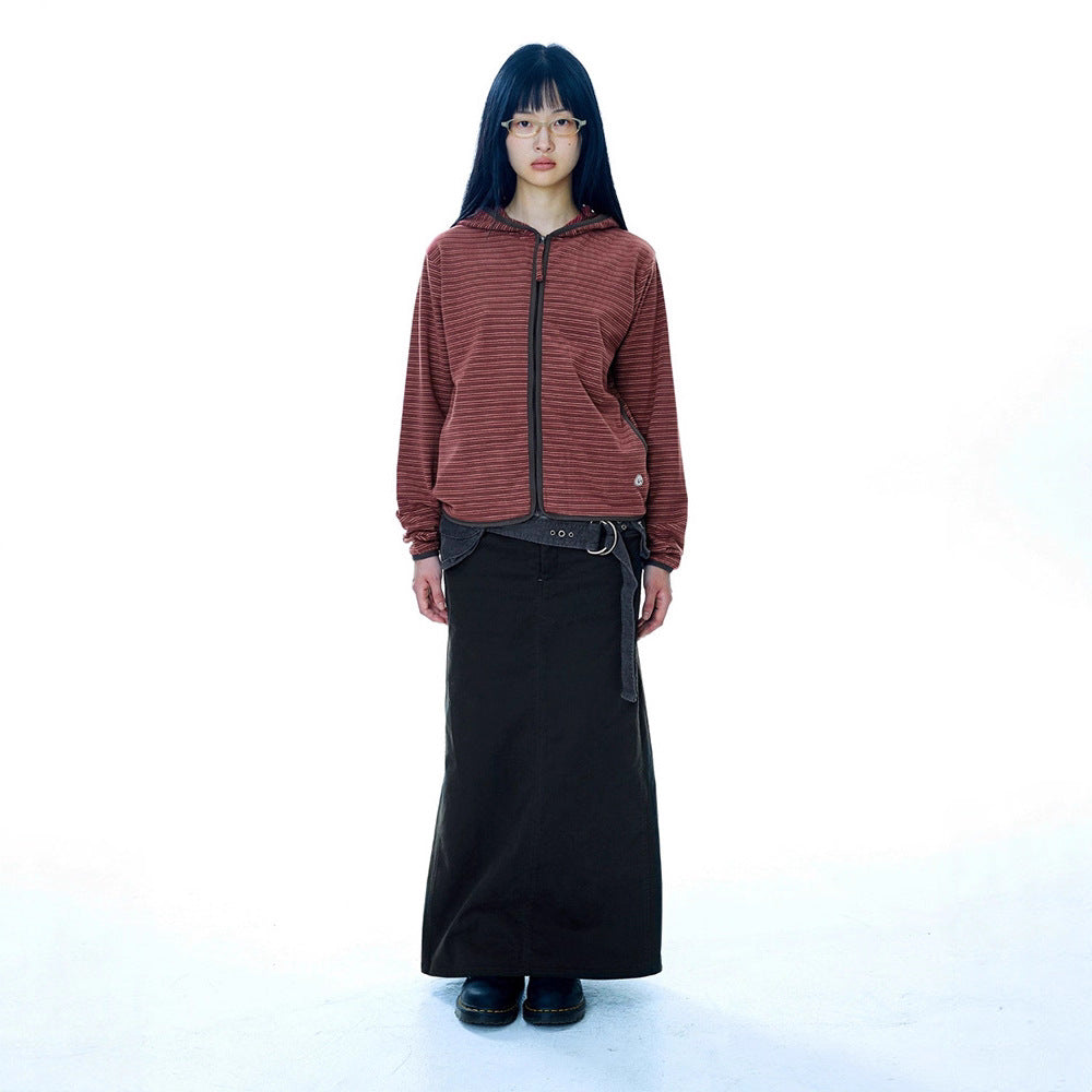 Milled Striped Hooded Sweater Jacket Women 73C092