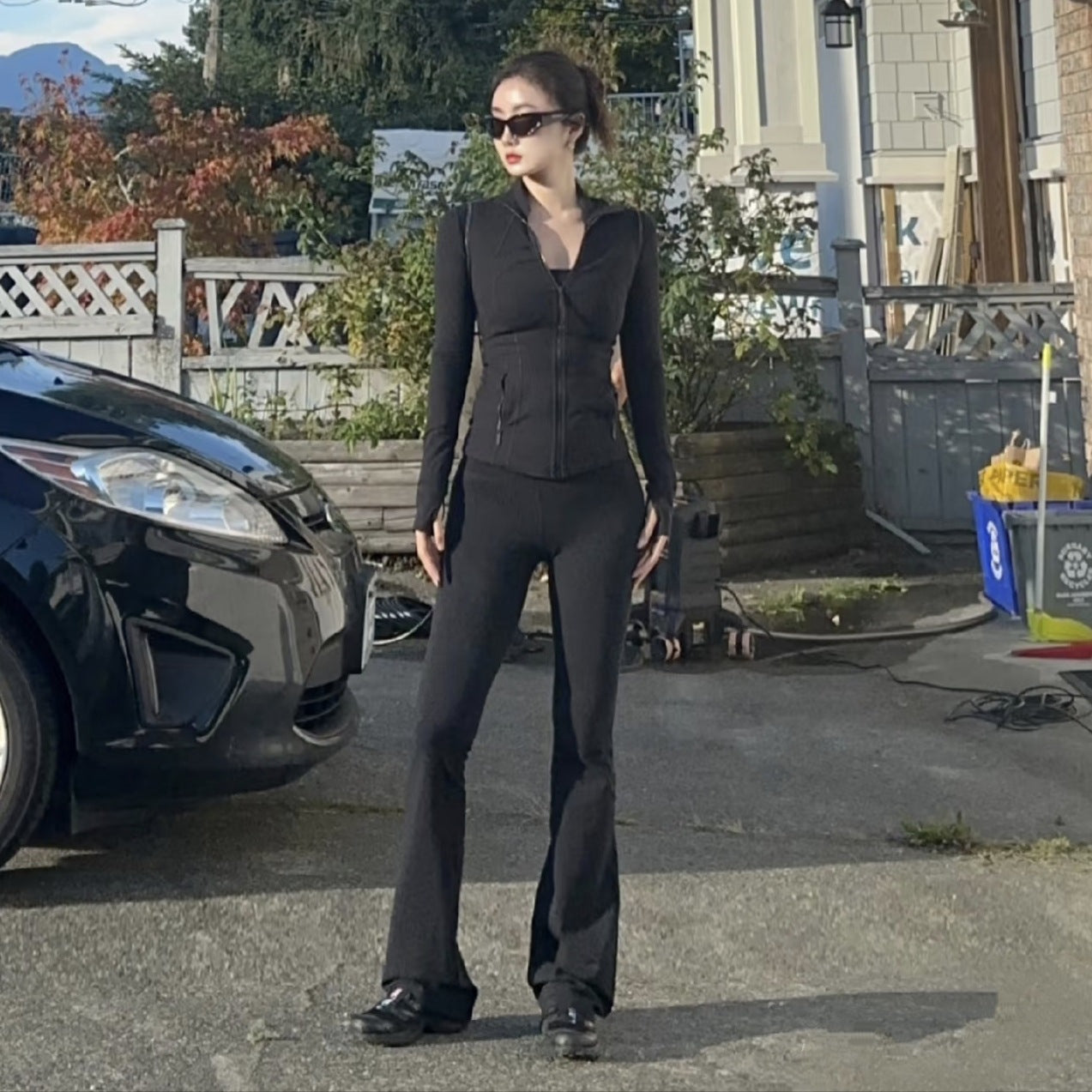 Micro Flared Pants Stand-up Collar Jacket Set SA516