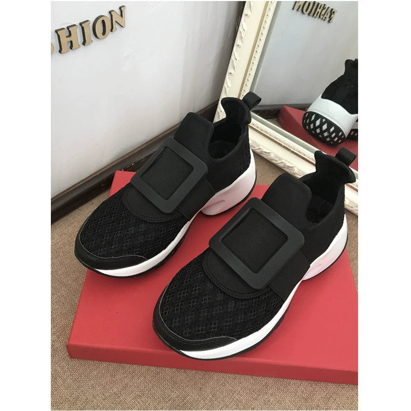 Rhinestone buckle mesh casual sneakers
