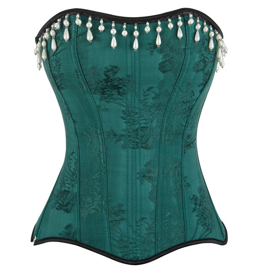 Dark Green Women's Top with Pearl Jewelry Pendant 69A647