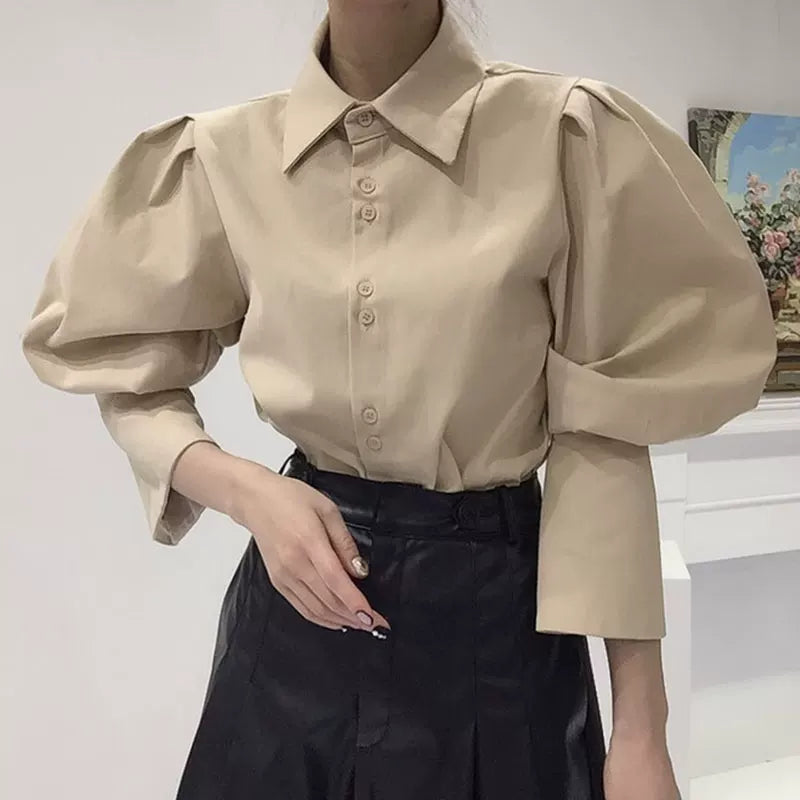 Puff Sleeve Shirt + Pu Leather Vest  64D120