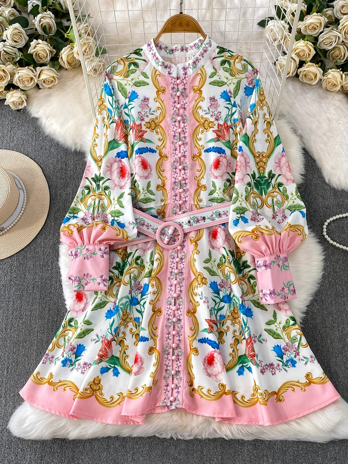 Round Neck Lantern Sleeve Midi Dress SA768/SA769