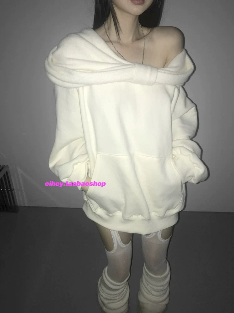 Off-the-shoulder, Loose-fit, Hooded Sweatshirt SA726