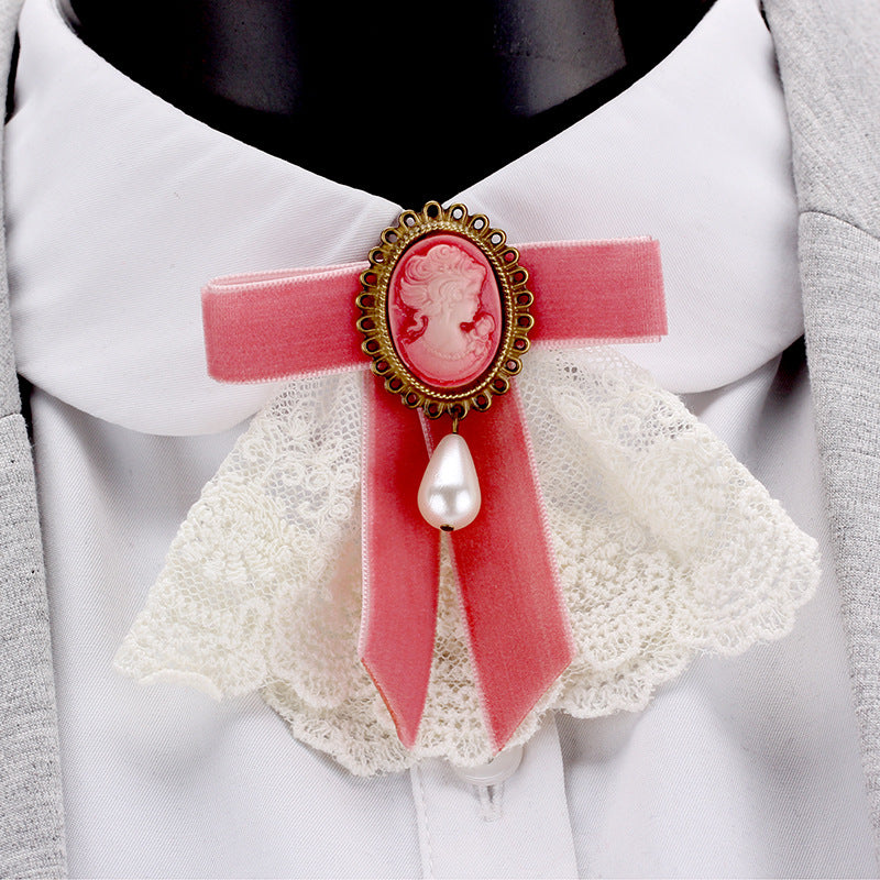 handmade lace pearl velvet sweater pin coat bow brooch 69A131