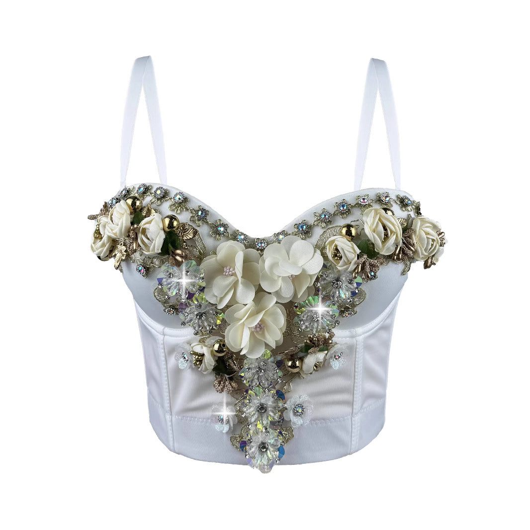 Three-dimensional Flower Rhinestone Bead Sling 69B883